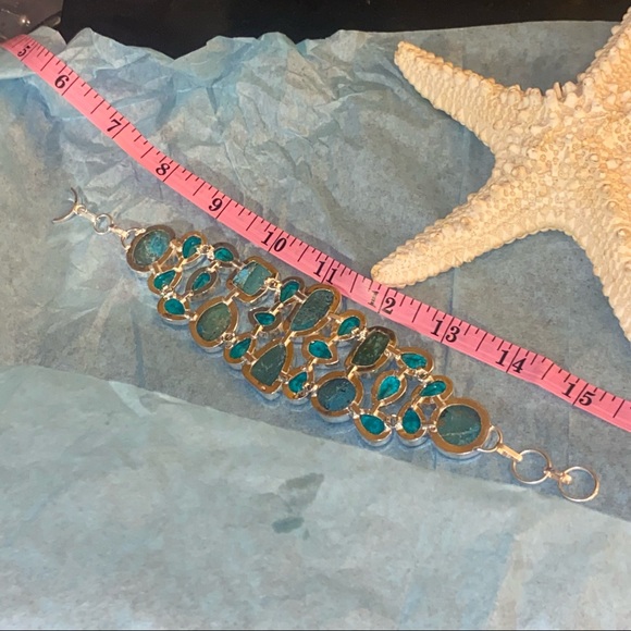 Tibetan Turquoise + Tourmaline gem cluster statement cuff - Picture 6 of 7